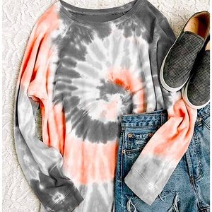 Boho Women's Casual Color Block Tie Dye Crewneck
